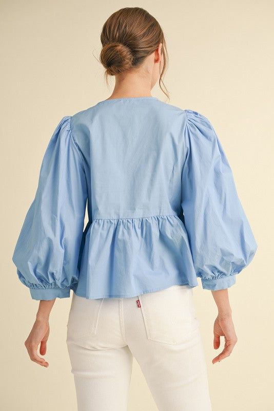 Bow Ties Peplum 3/4 Sleeves Top