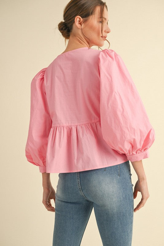 Bow Ties Peplum 3/4 Sleeves Top