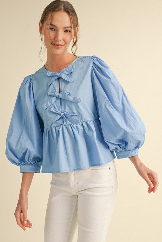 Bow Ties Peplum 3/4 Sleeves Top