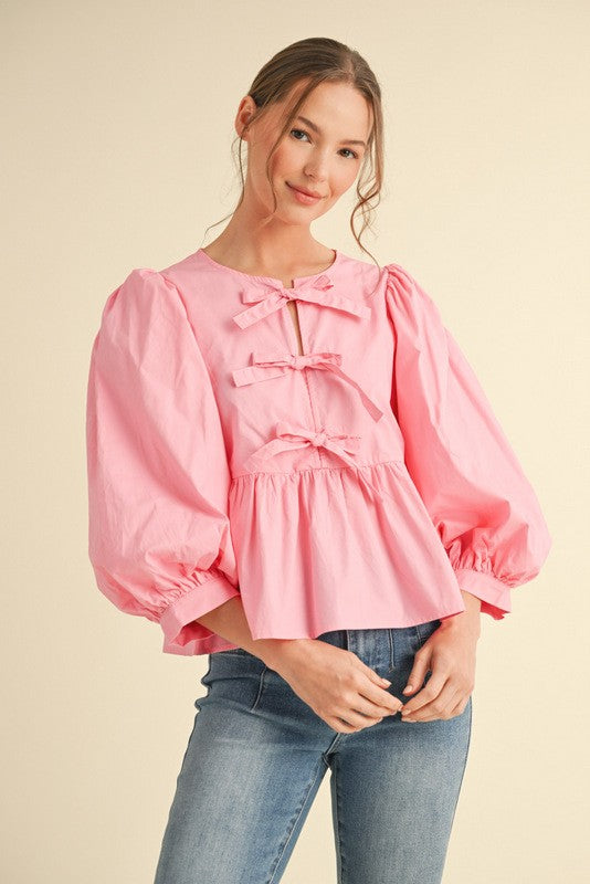 Bow Ties Peplum 3/4 Sleeves Top