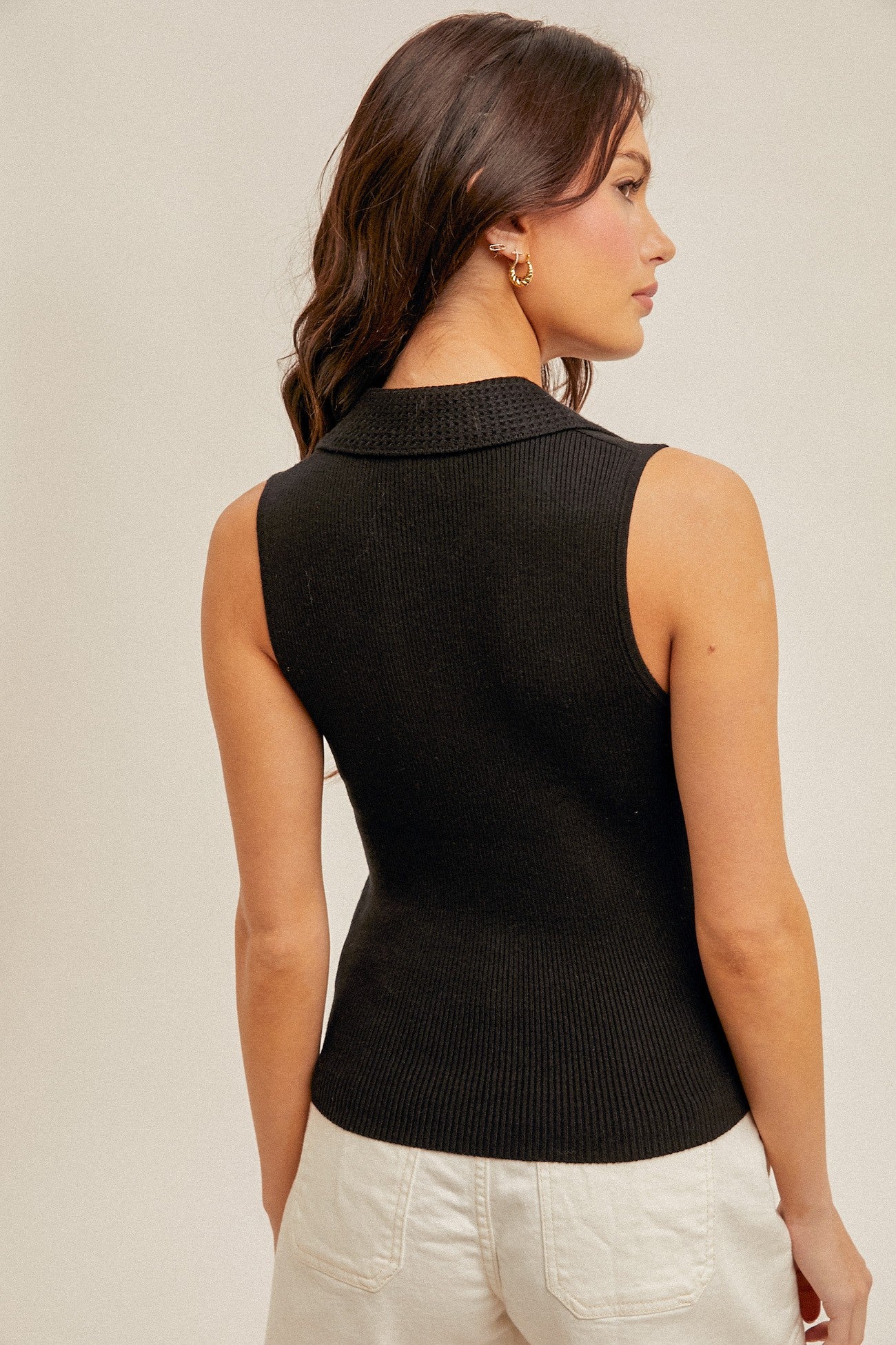 Collared Ribbed Sweater V Neck Tank