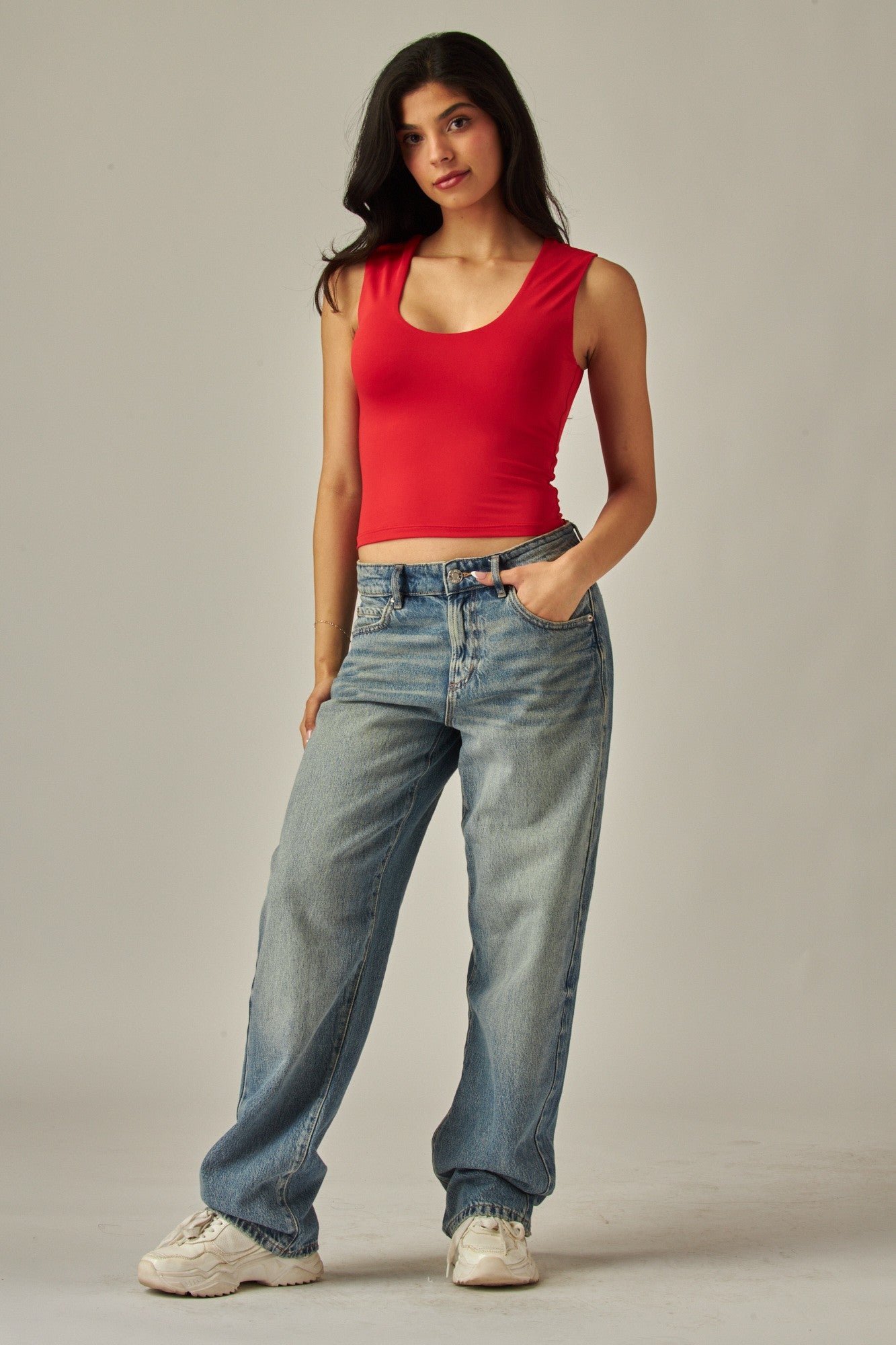 Double Layered Scoop Neck Tank Top