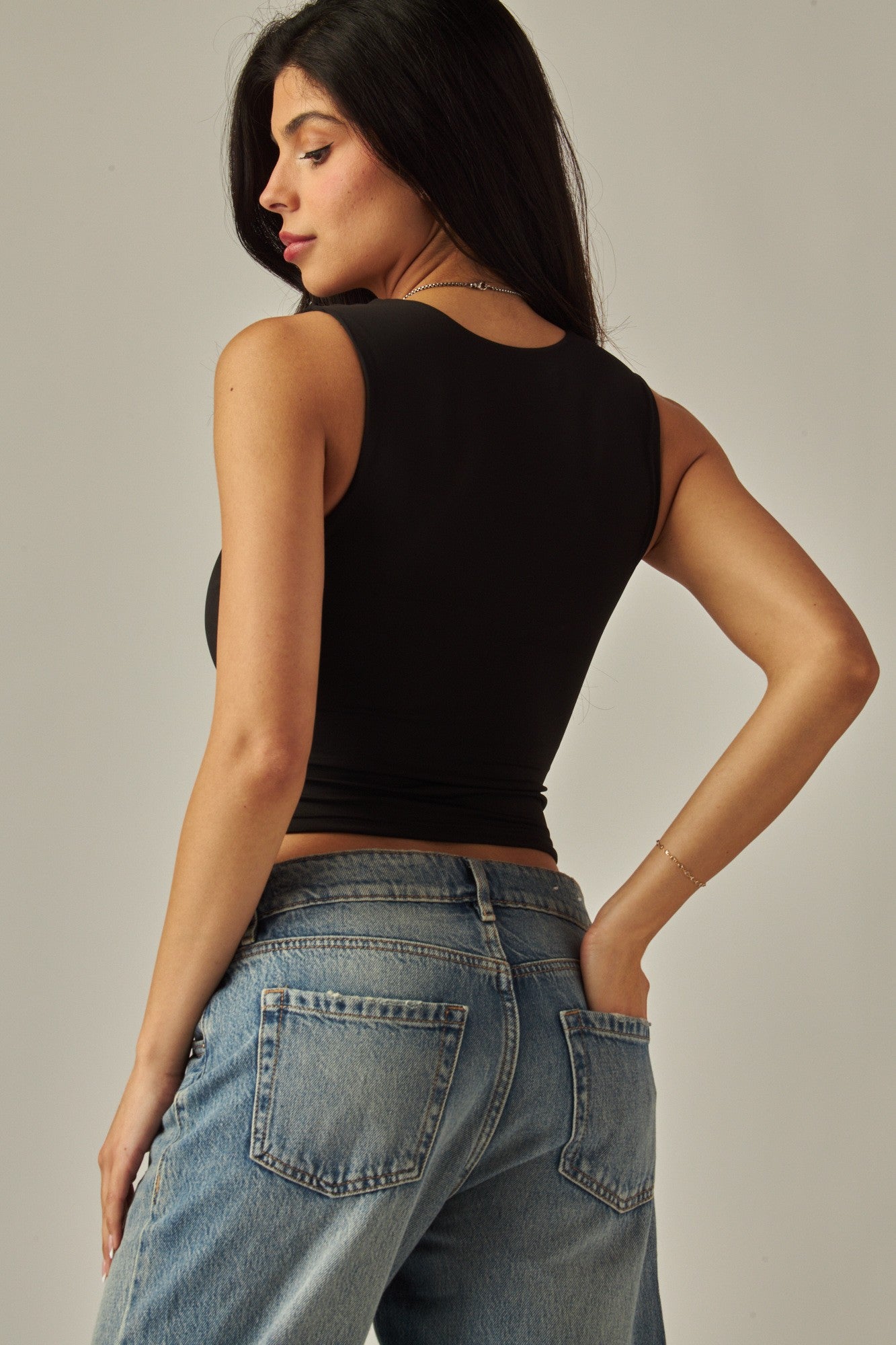 Double Layered Scoop Neck Tank Top