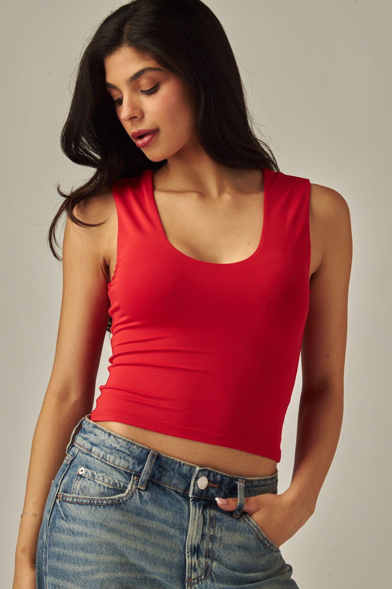 Double Layered Scoop Neck Tank Top