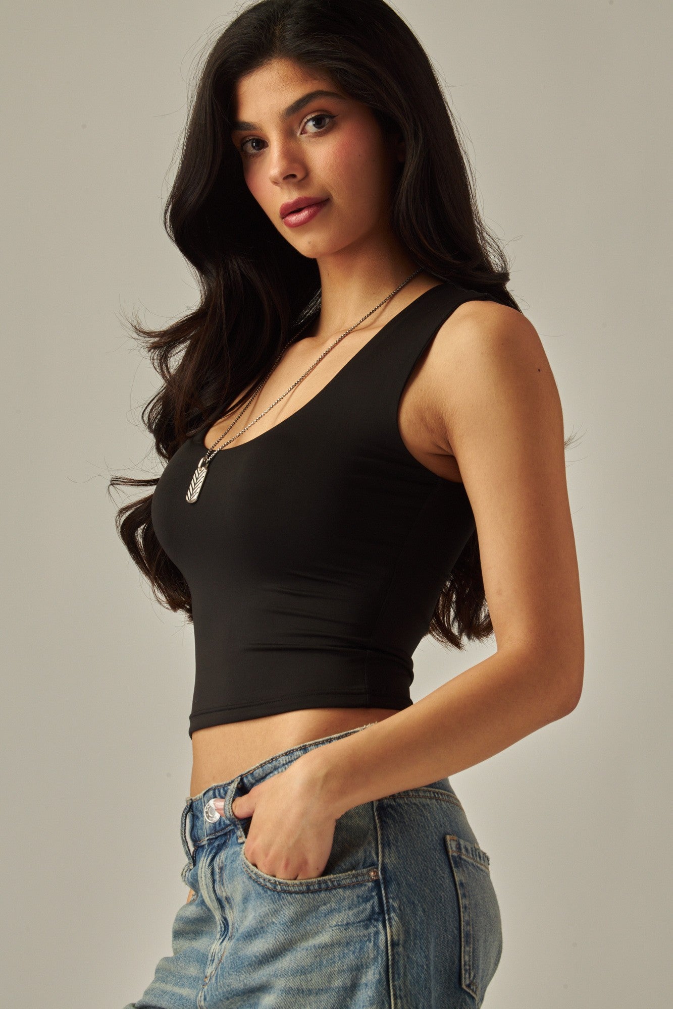 Double Layered Scoop Neck Tank Top