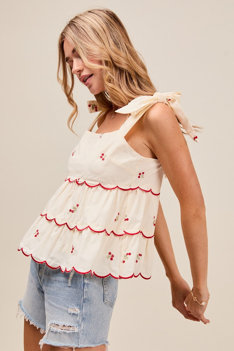 Embroidered Tiered Two Way Top