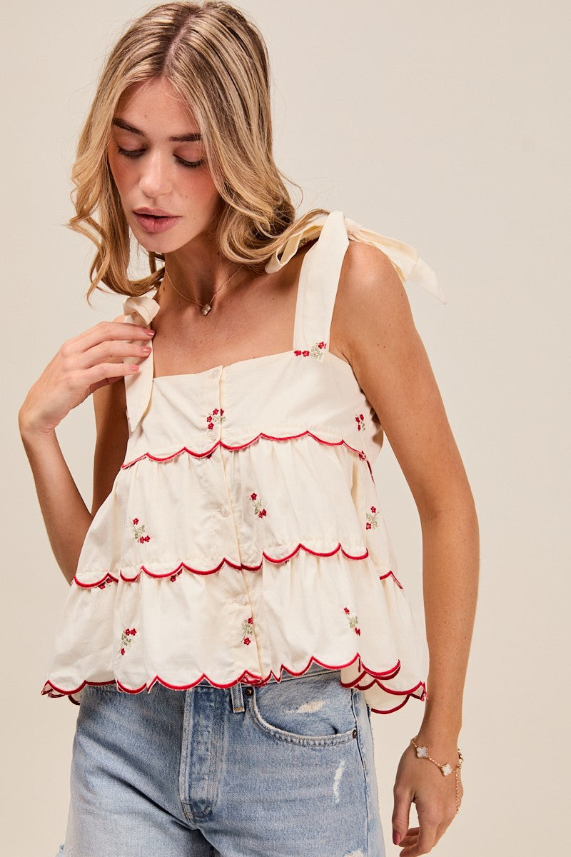Embroidered Tiered Two Way Top