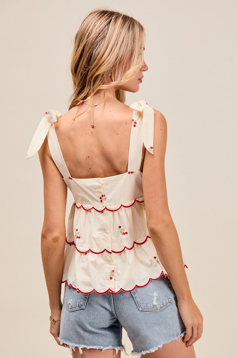 Embroidered Tiered Two Way Top