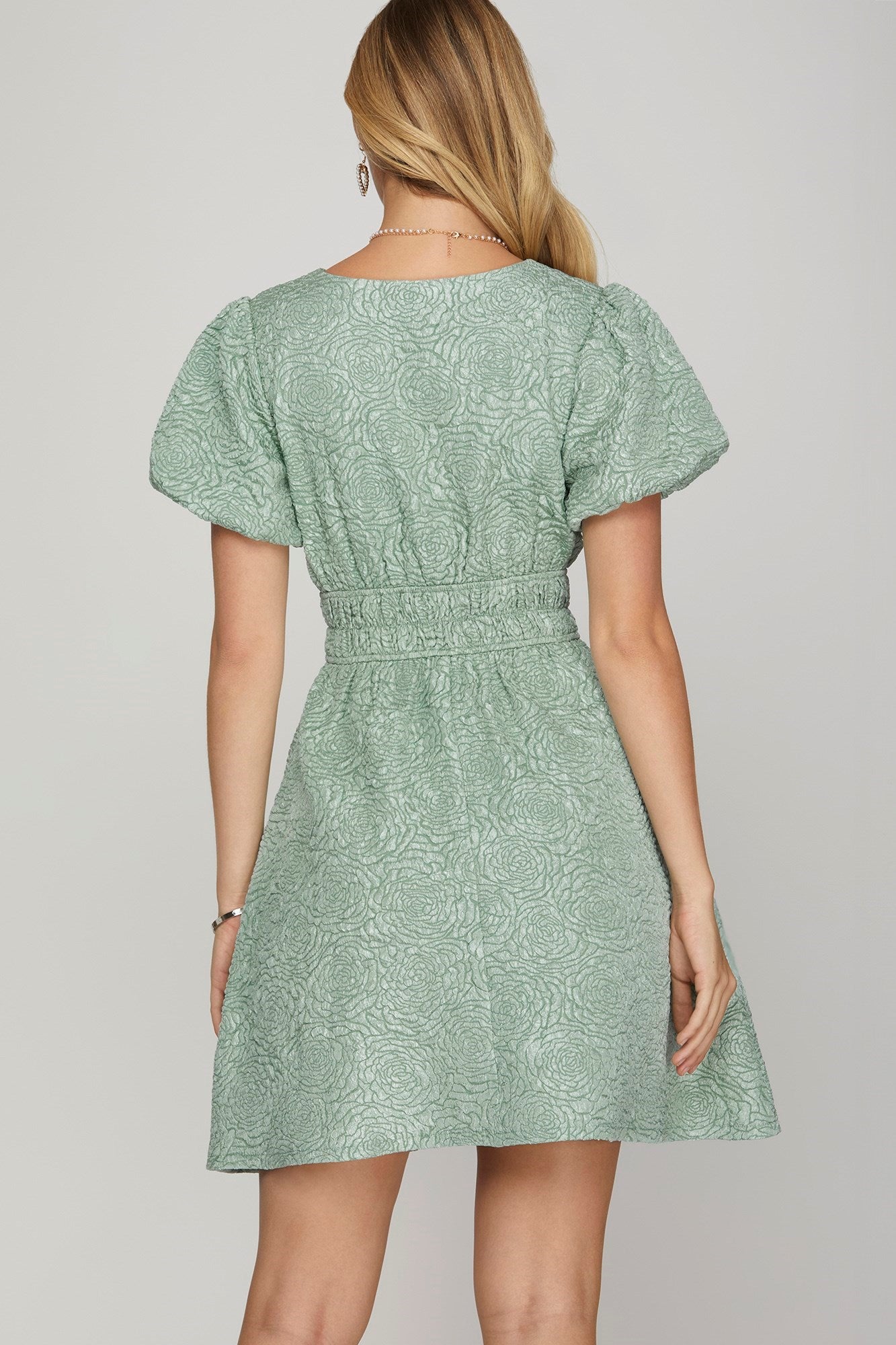 Puff Sleeve V Neck Mini Dress