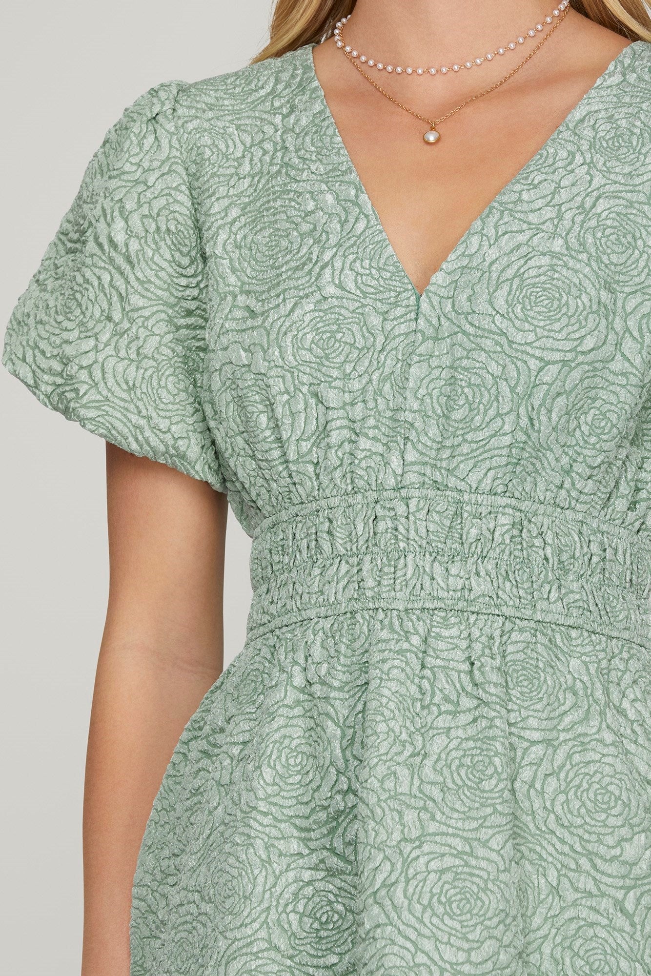 Puff Sleeve V Neck Mini Dress