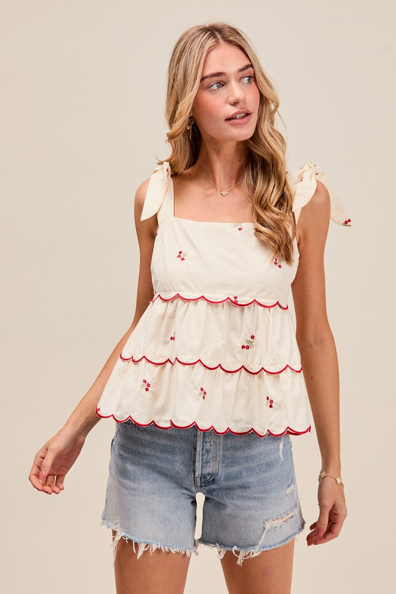 Embroidered Tiered Two Way Top