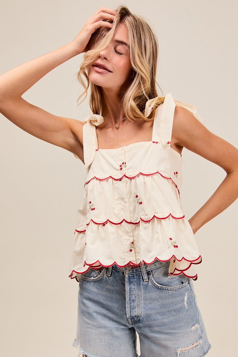 Embroidered Tiered Two Way Top