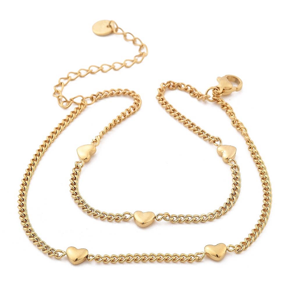 Double Strand Heart & Curb Link Bracelet