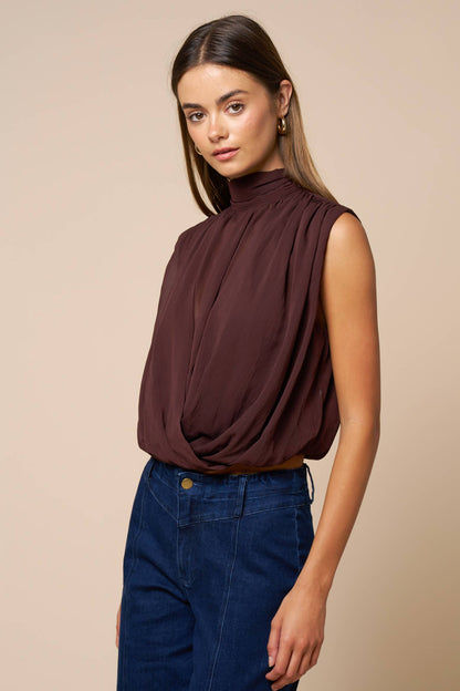 Chiffon Draped Mock-Neck Top