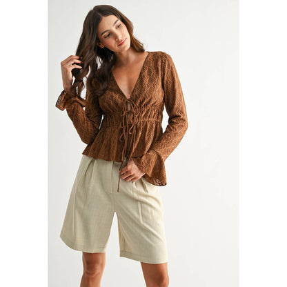 Midtown Textured Lace-Up Top
