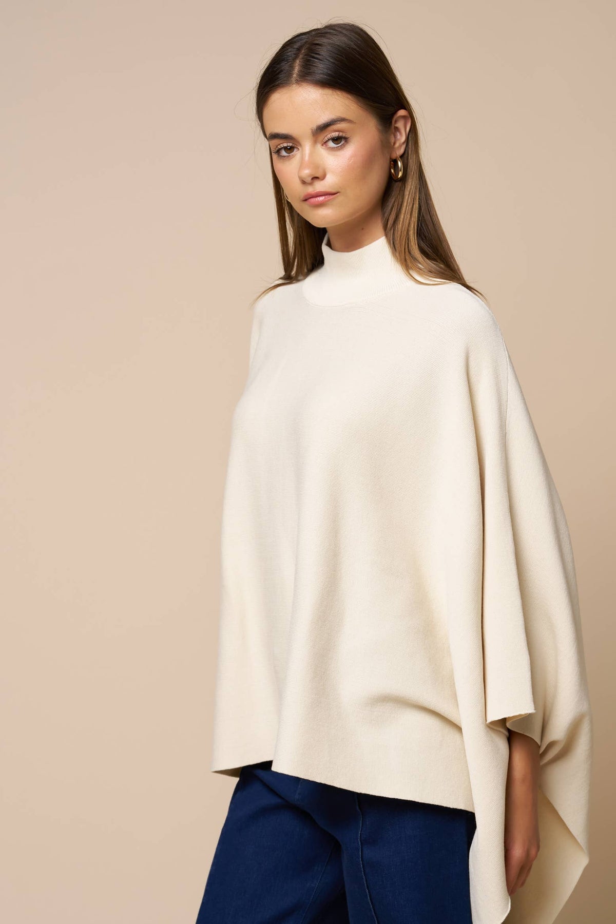 Oversized Mock Neck Poncho Sweater