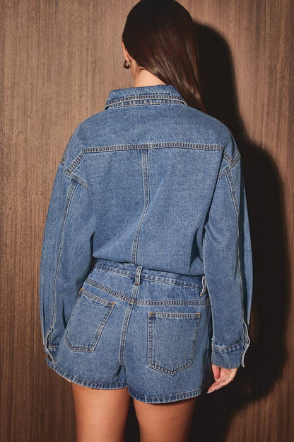 Long Sleeve Denim Skort Romper