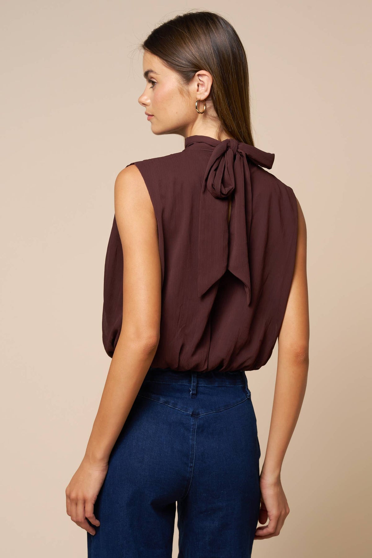Chiffon Draped Mock-Neck Top
