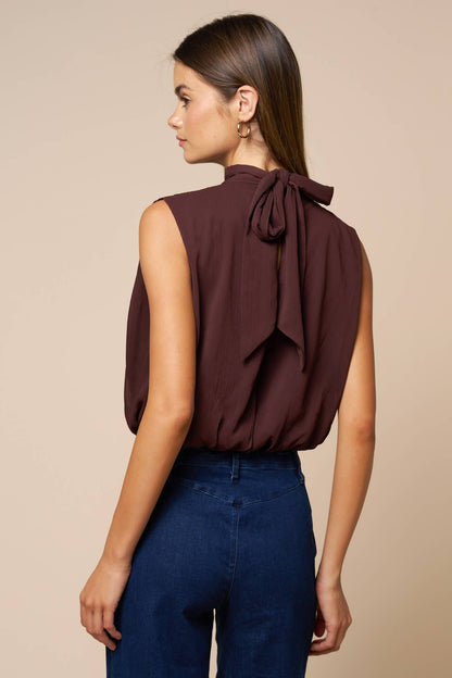 Chiffon Draped Mock-Neck Top