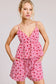 Strawberry Print Gingham Tank Top And Shorts Set