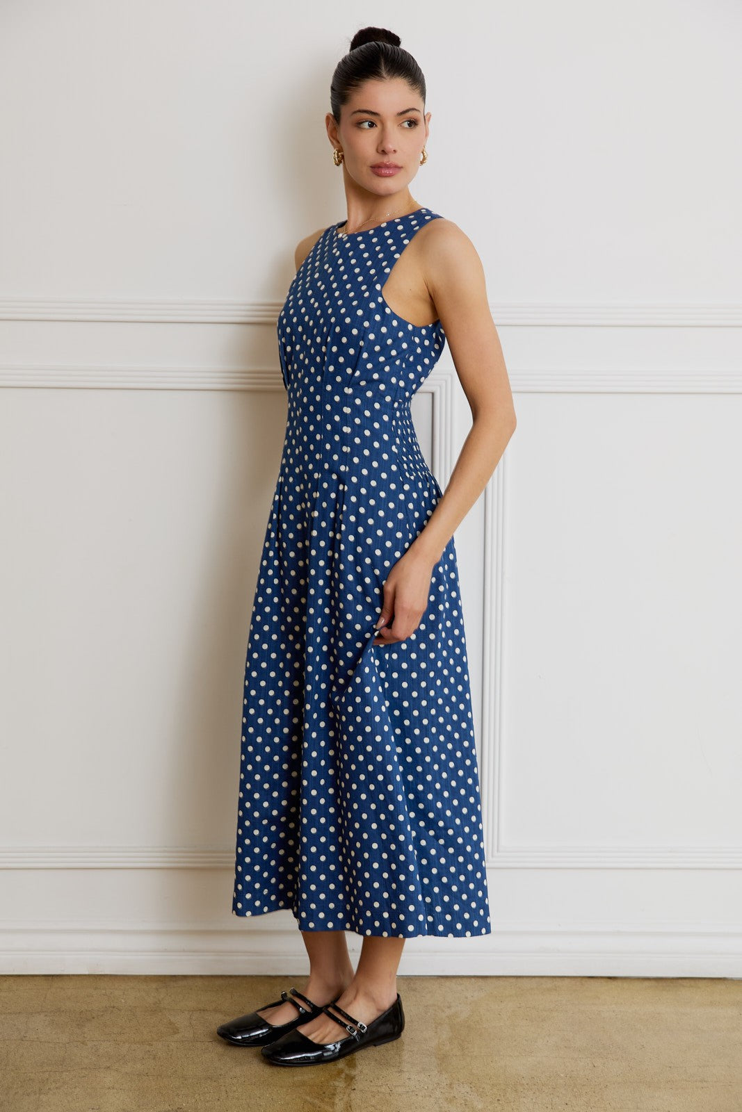Sleeveless Polka Dot Midi Dress