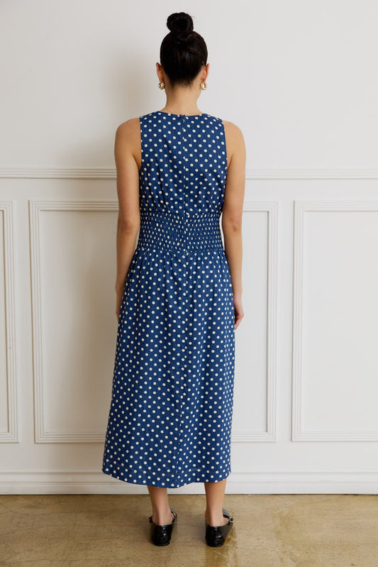 Sleeveless Polka Dot Midi Dress