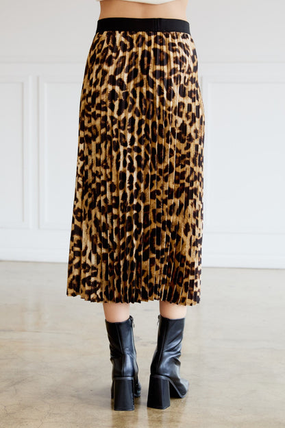 Animal Print Pleated Midi Skirt