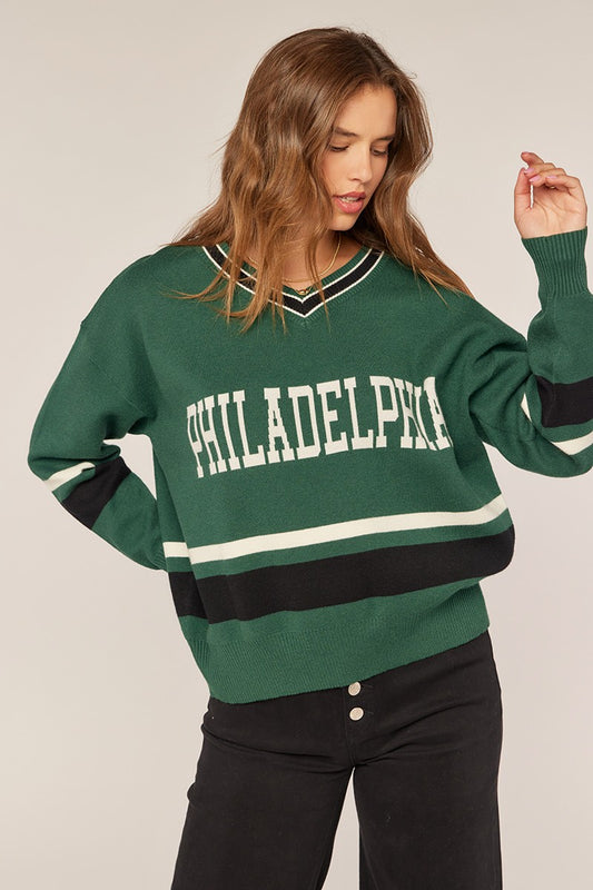 Philadelphia Logo V Neck Sweater