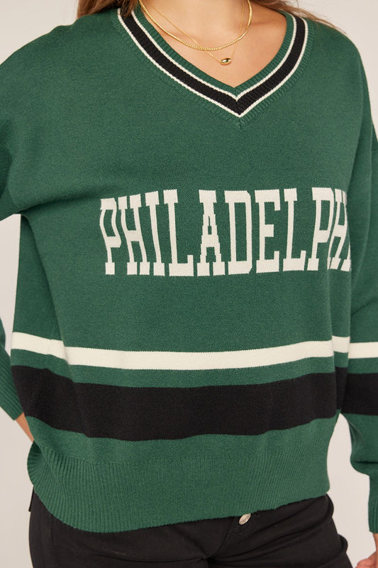 Philadelphia Logo V Neck Sweater