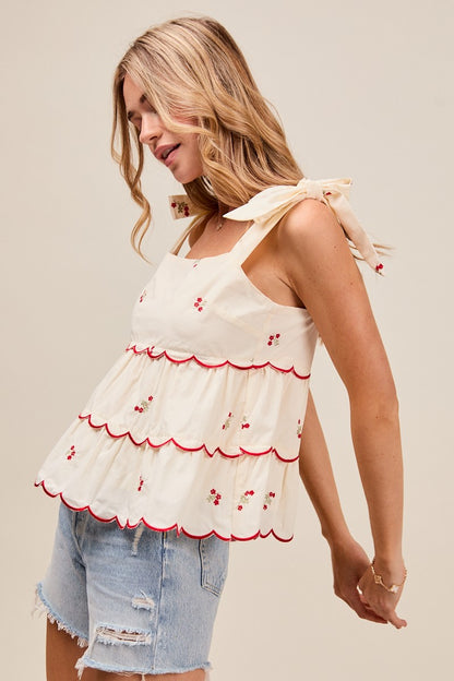 Embroidered Tiered Two Way Top