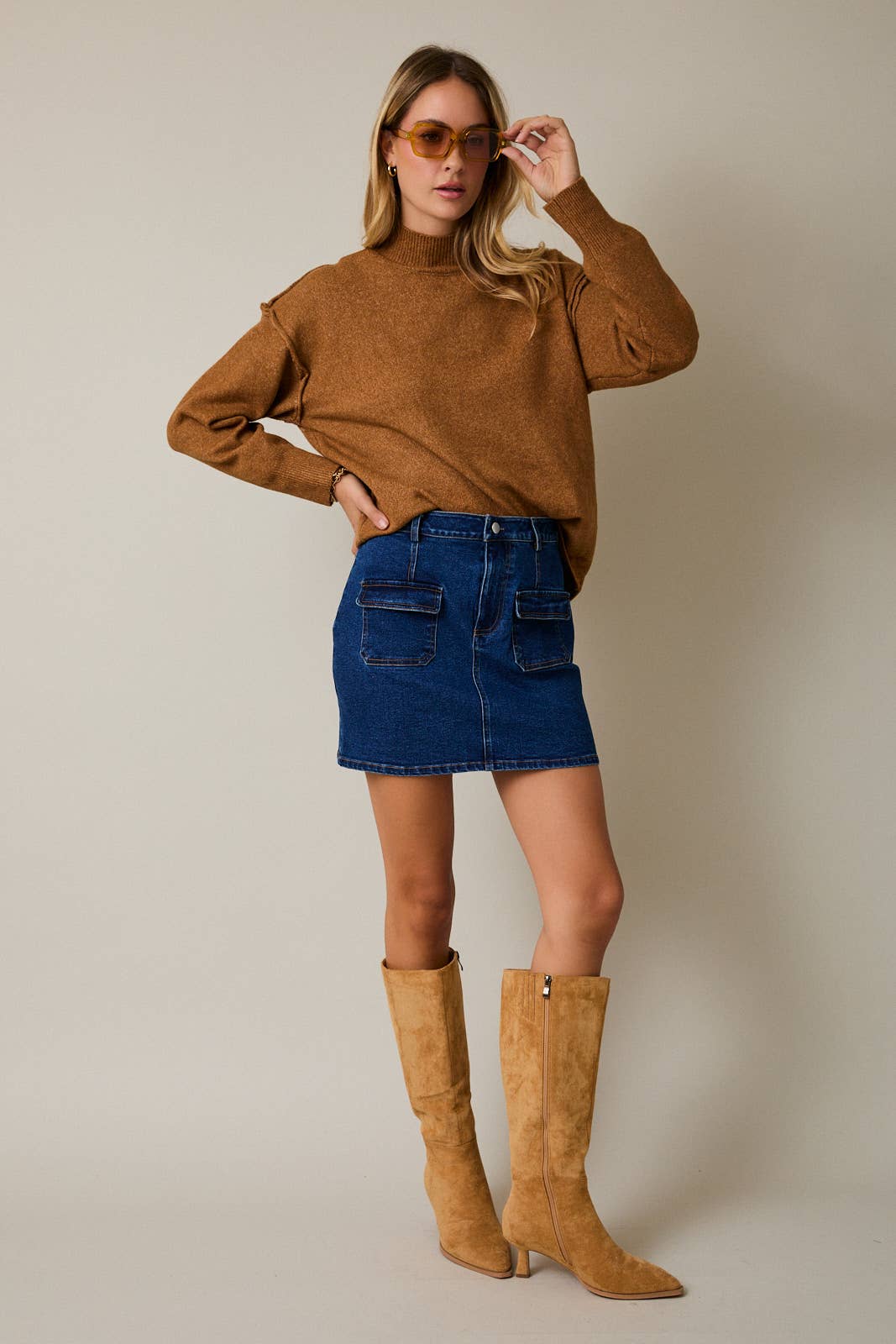 High-Rise Stretch Denim Mini Skirt