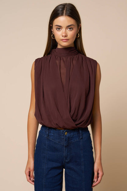 Chiffon Draped Mock-Neck Top