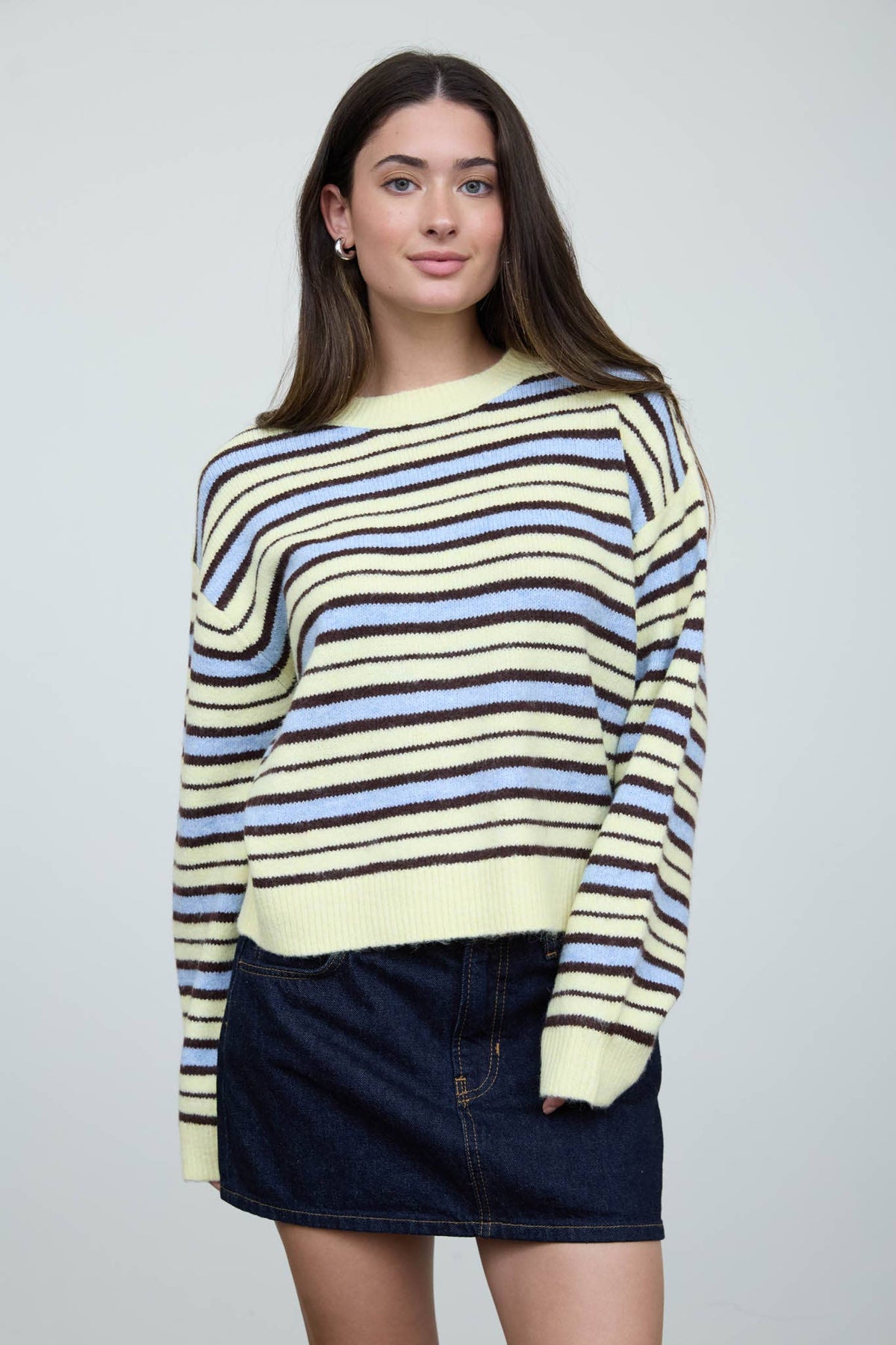 Multi-Color Stripe Crewneck Knit Sweater