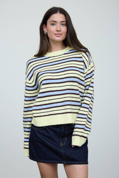 Multi-Color Stripe Crewneck Knit Sweater