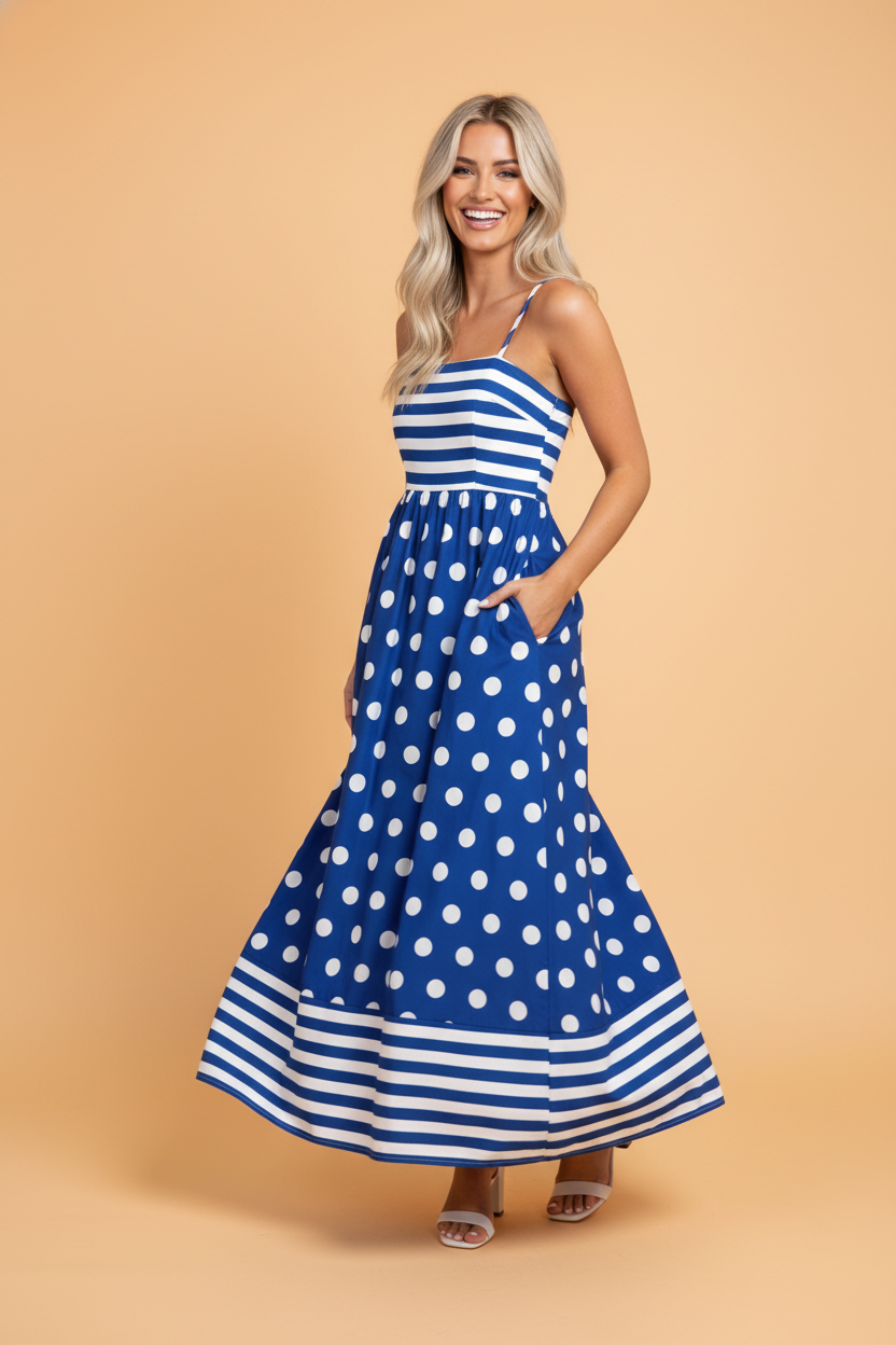 Hamptons Mixed-Print Maxi Dress