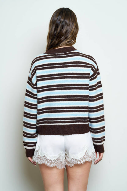Multi-Color Stripe Crewneck Knit Sweater