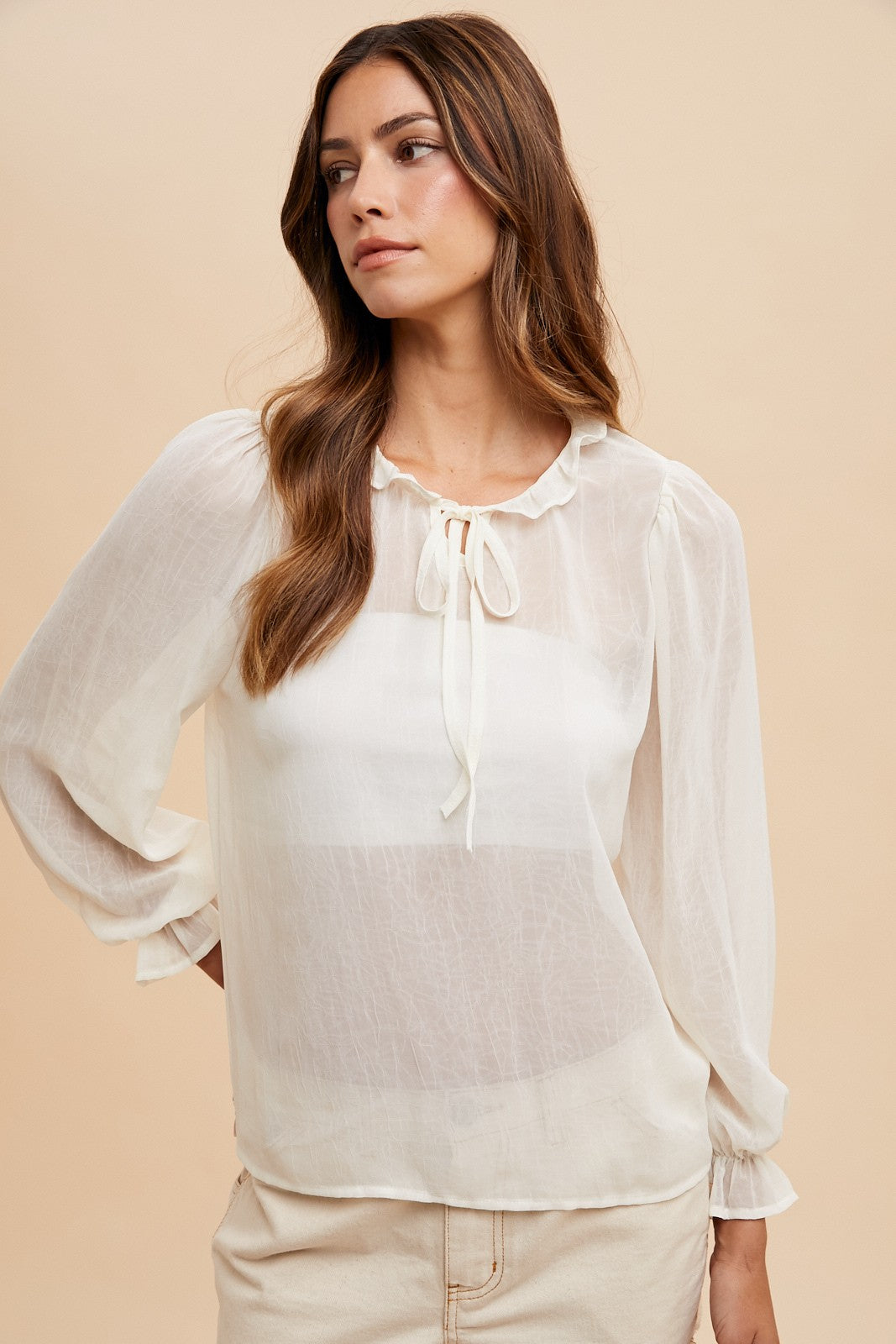 Crochet Sweater Vest & Chiffon Blouse Set