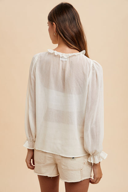 Crochet Sweater Vest & Chiffon Blouse Set