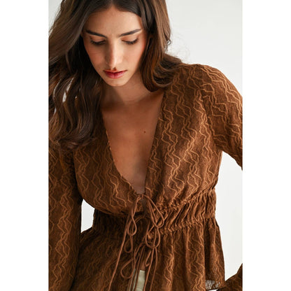 Midtown Textured Lace-Up Top