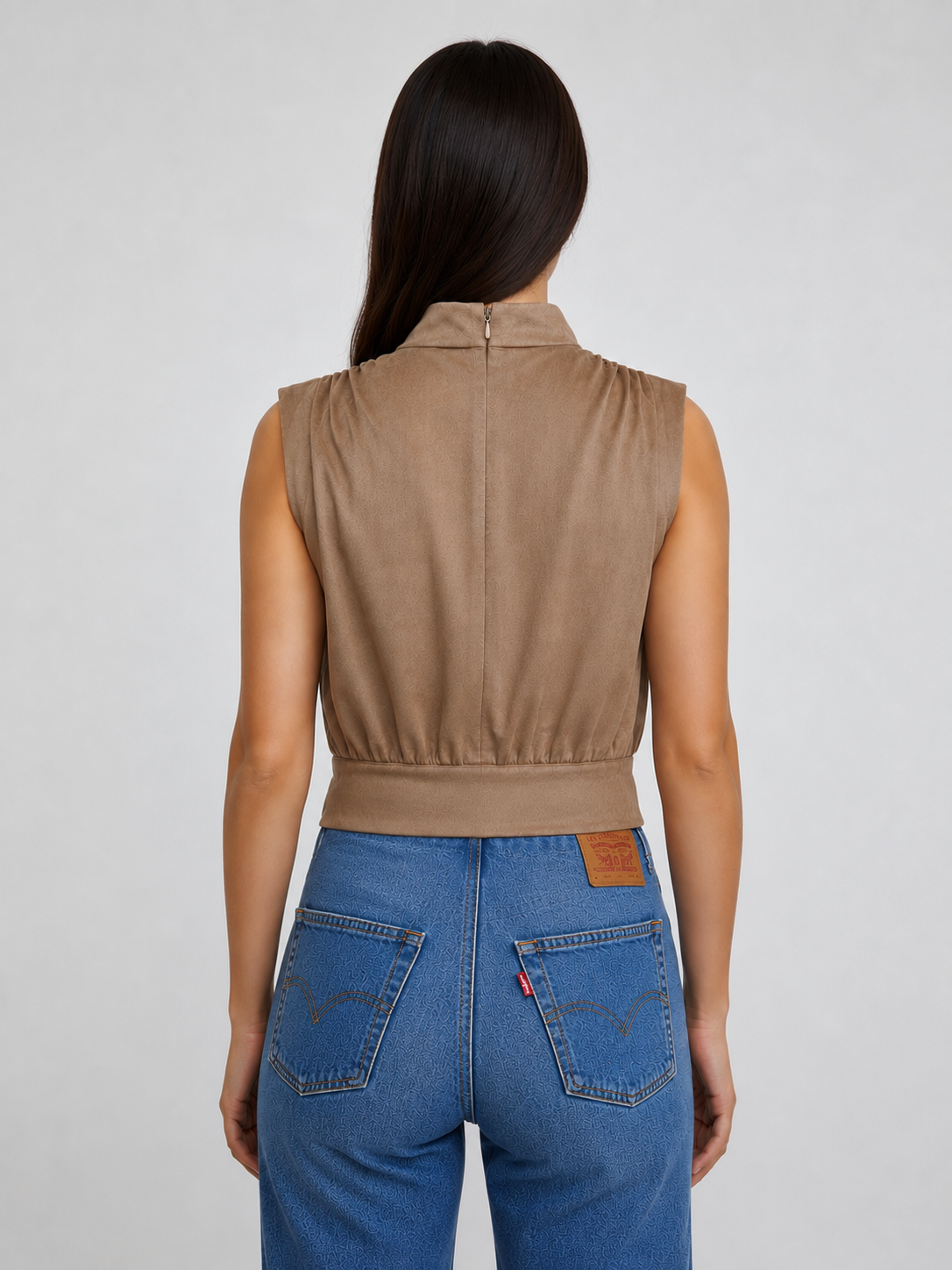 Suede Belted Mock Neck Top