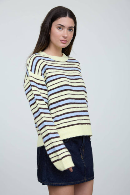 Multi-Color Stripe Crewneck Knit Sweater