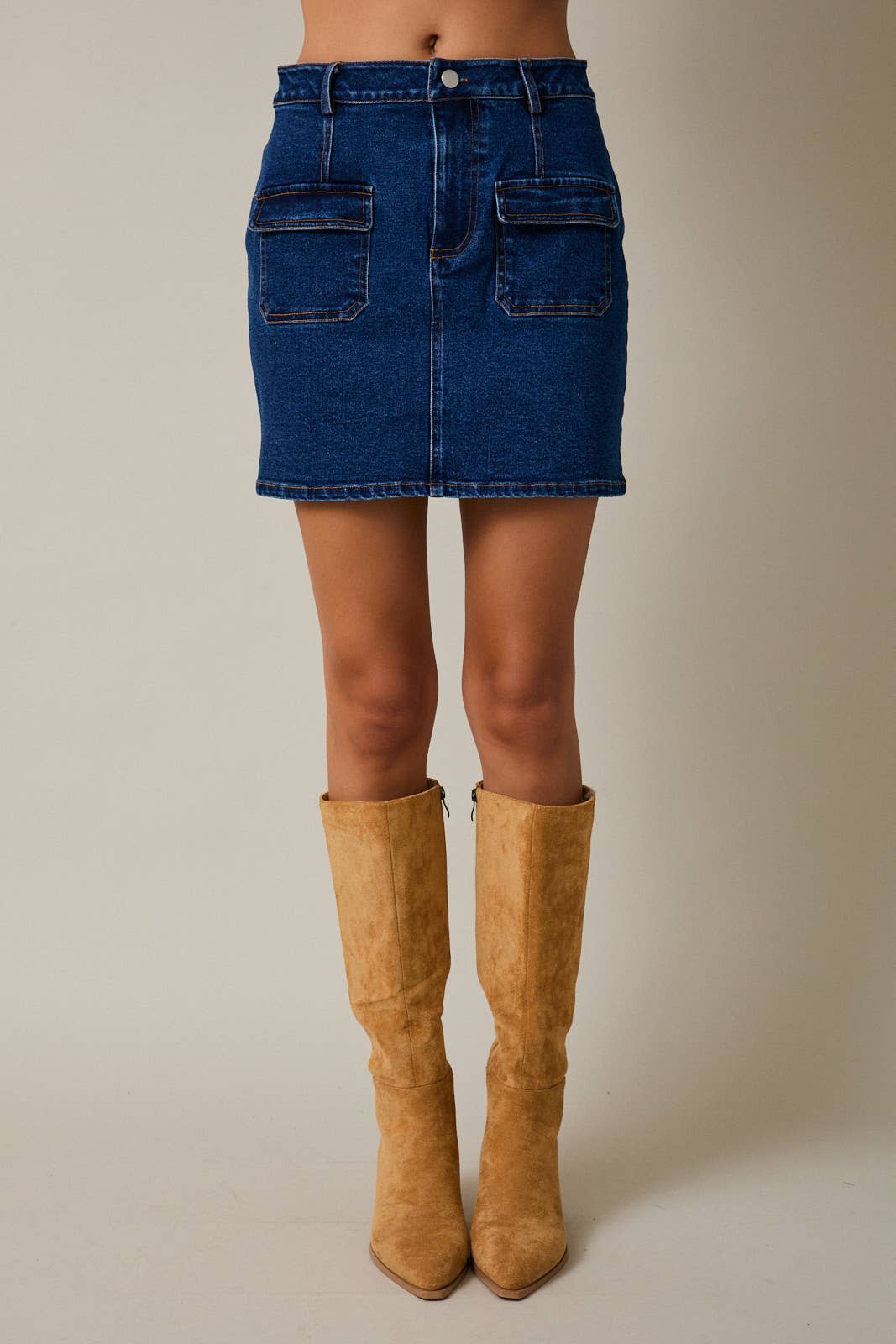High-Rise Stretch Denim Mini Skirt