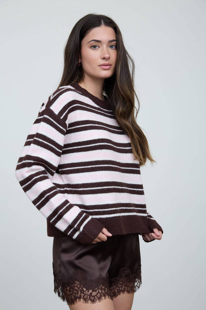 Multi-Color Stripe Crewneck Knit Sweater