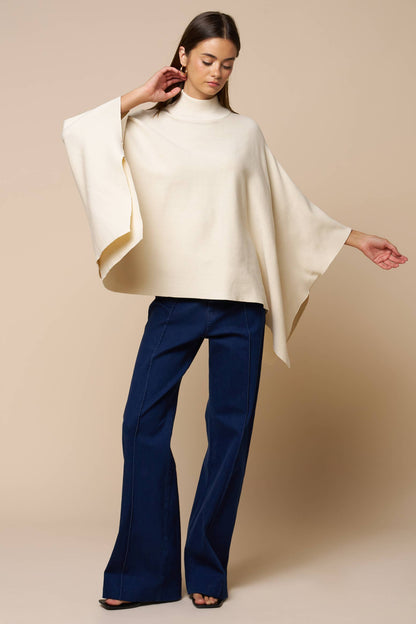 Oversized Mock Neck Poncho Sweater