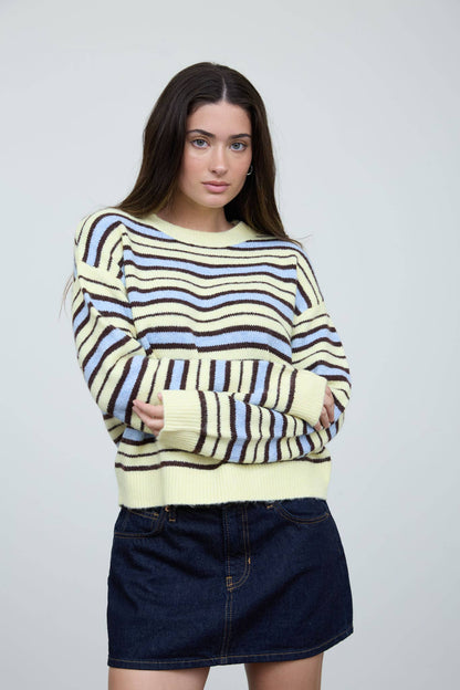 Multi-Color Stripe Crewneck Knit Sweater