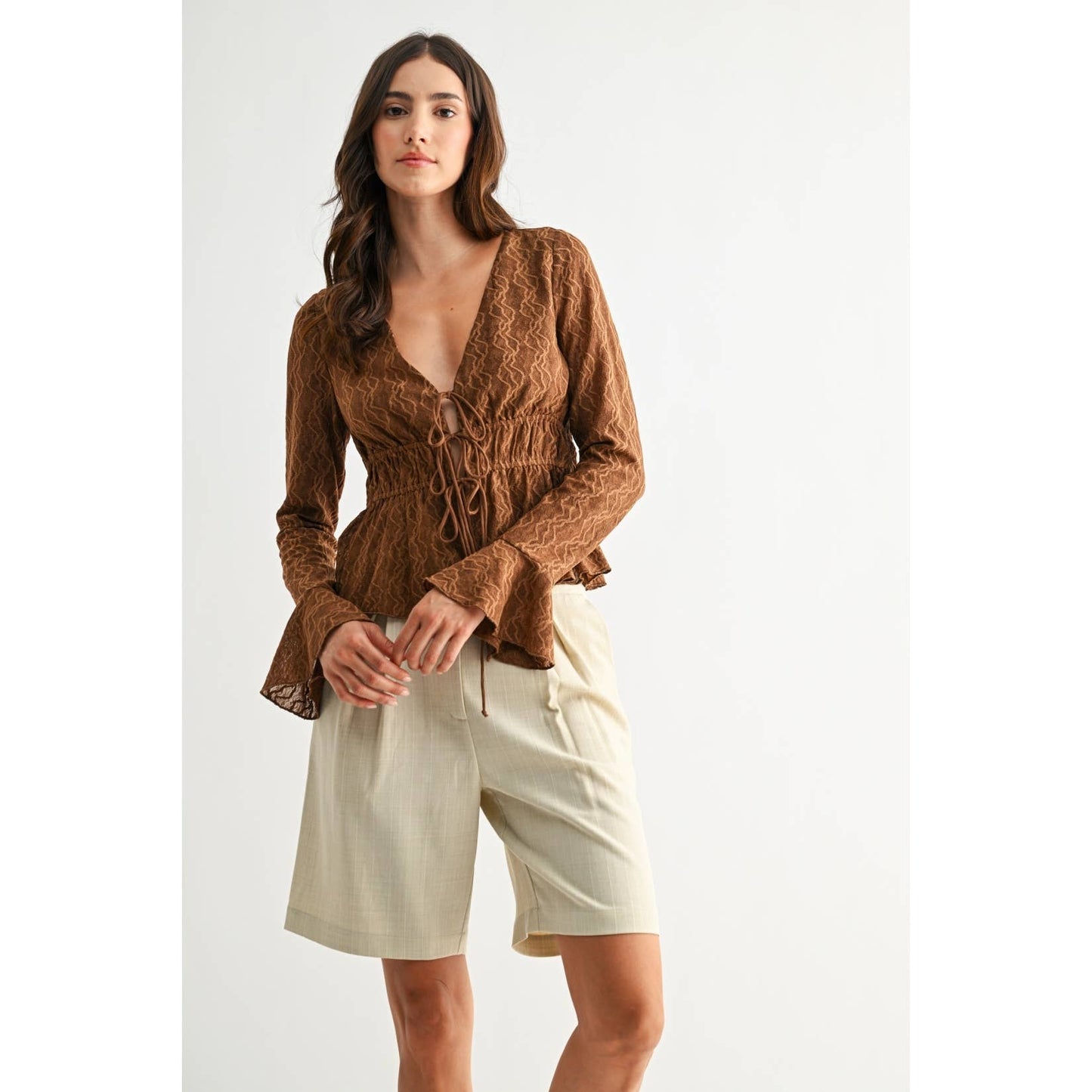Midtown Textured Lace-Up Top