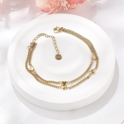 Double Strand Heart & Curb Link Bracelet