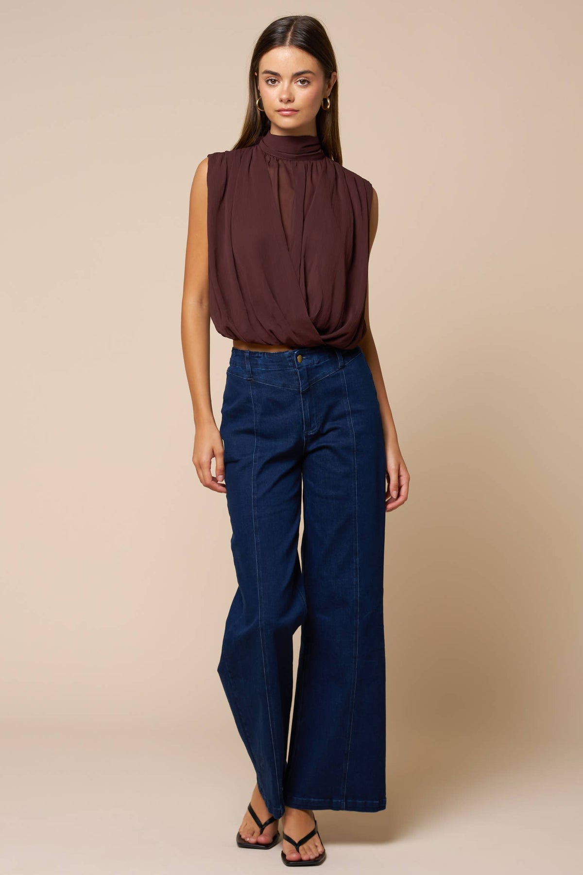 Chiffon Draped Mock-Neck Top