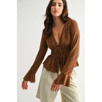 Midtown Textured Lace-Up Top
